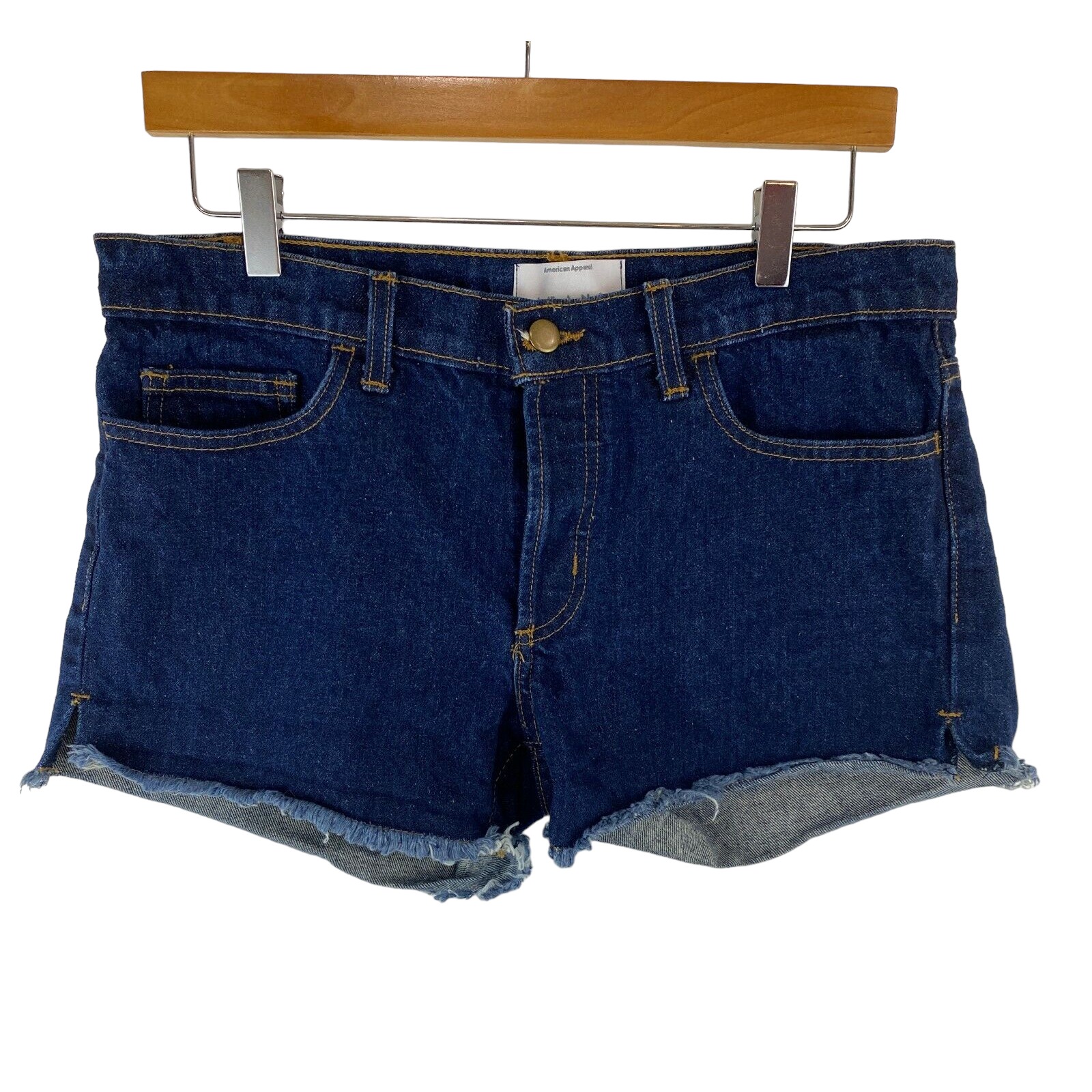 American Apparel Womens Button Fly Dark Wash Denim Blue Jean Shorts Size 27